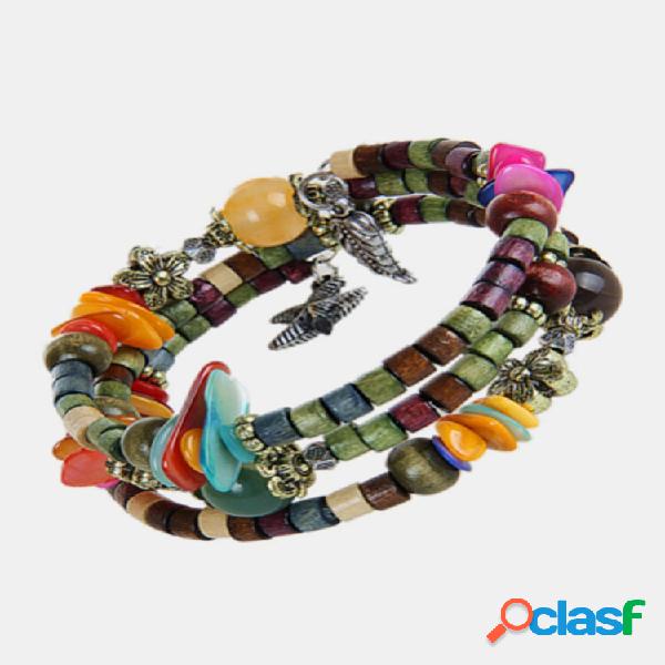 Pulseira Boêmica Tibetana Multicamada Longa Gotas de