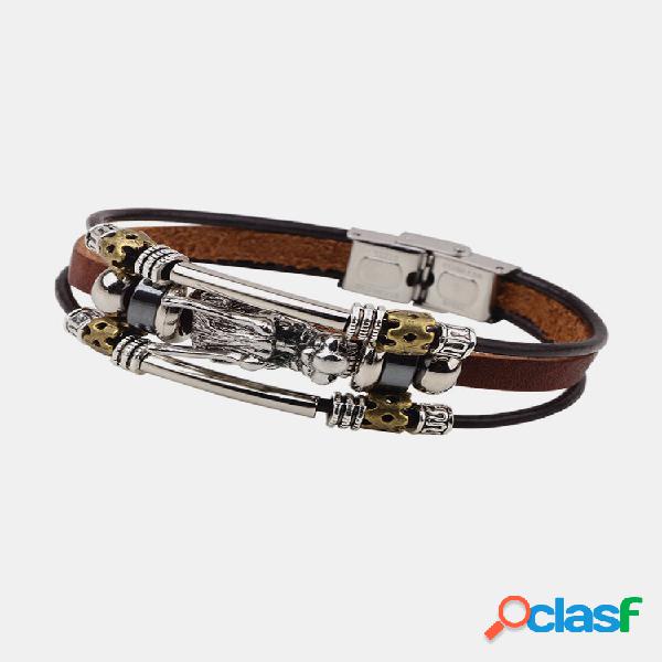 Pulseira Encantadora Masculina Multicamada De Couro de