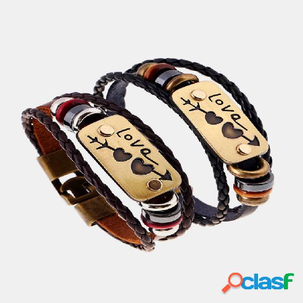 Pulseira Punk de Casal De Cordão de Couro De Gotas Pedra De