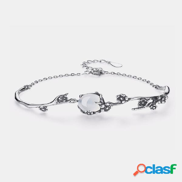 Pulseira de S925 Prata Ouro Branco De Flor Elegante