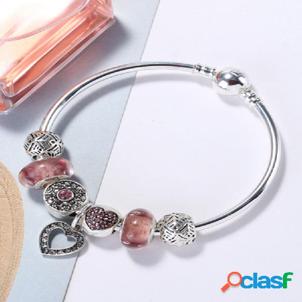 Pulseira de contas de cristal fashion Rosa com Coração