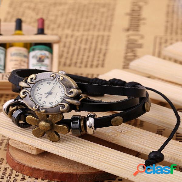 Pulseira de contas vintage multicamada feminina de quartzo