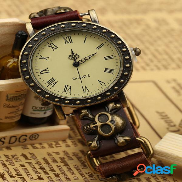 Pulseira de couro de vaca vintage Watch ajustável Caveira