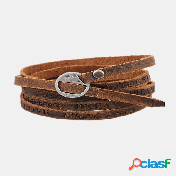 Pulseira de couro punk pu antigo pulseira multicamadas