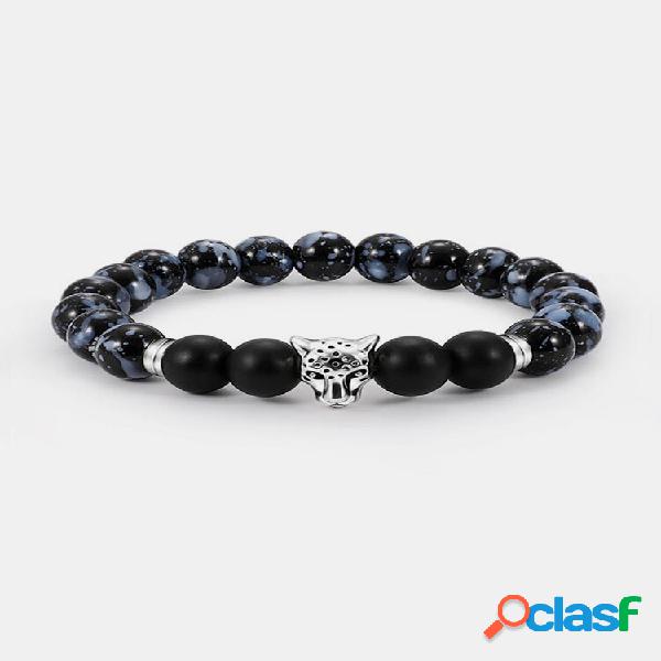 Pulseira masculina feminina com miçangas leopardo Jaguar