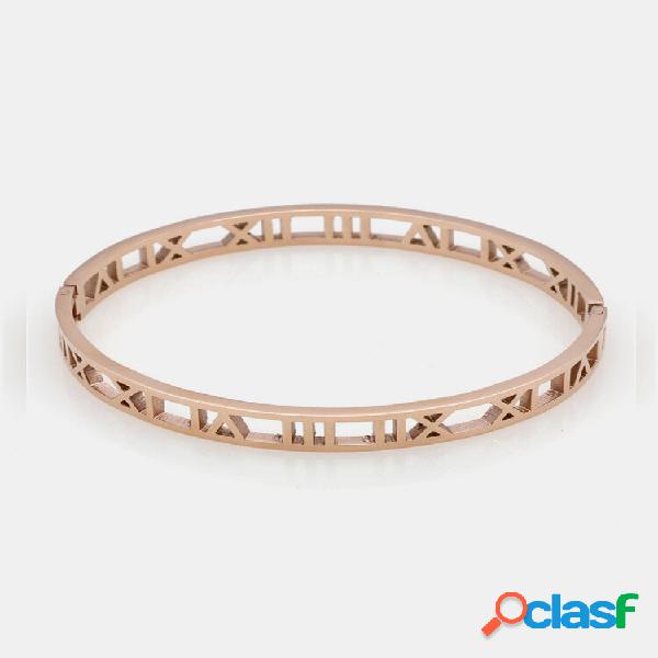 Pulseiras com número romano oco da moda em aço titânio