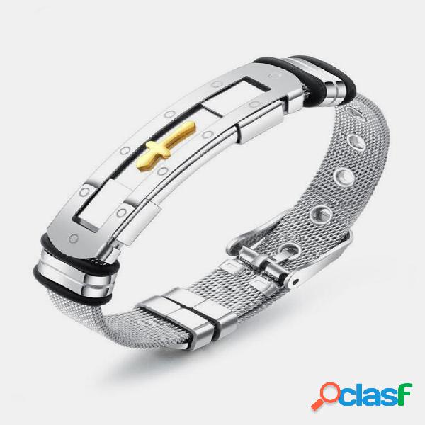 Pulseiras masculinas de aço inoxidável clássico Gold