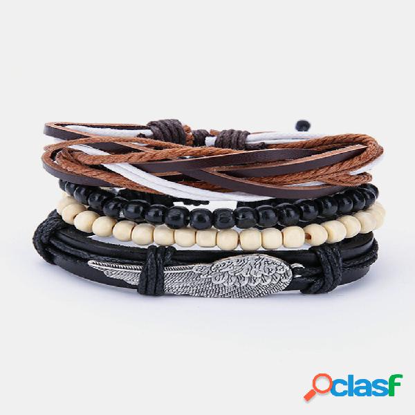Pulseiras masculinas punk multicamadas de couro Asa