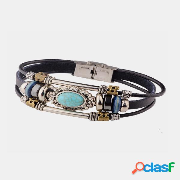 Pulseiras vintage multicamadas azul oval irregular