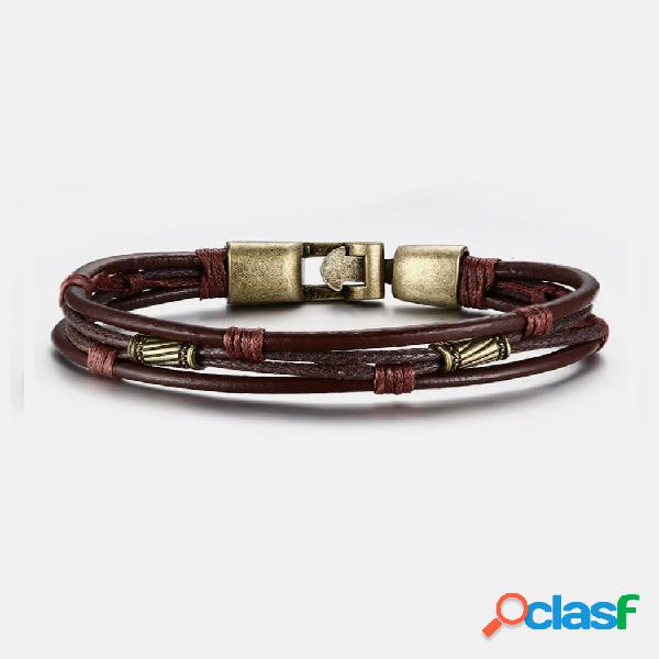 Pulseiras vintage multicamadas pulseira de couro com ondas