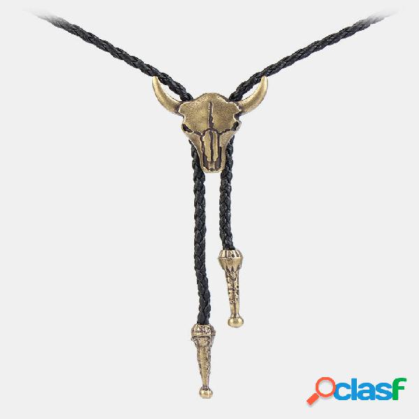 Punk Zinc Alloy Ox Head Caveira Colar Masculino Ajustável