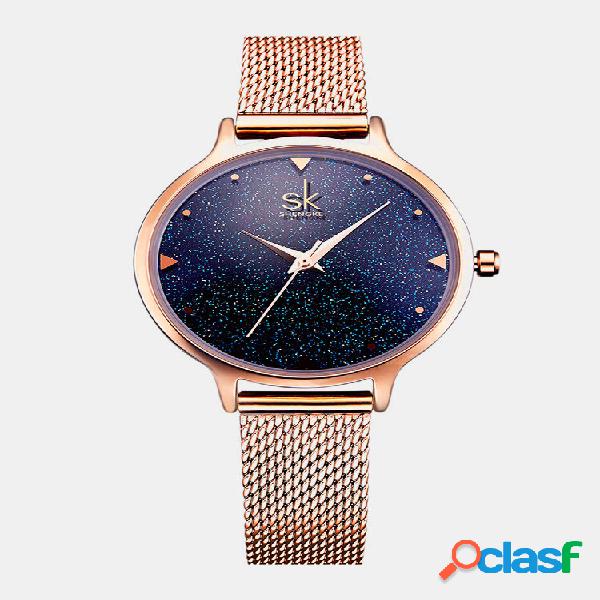 Relógio de pulso SK Elegant Quartz Rose Gold Banda Azul