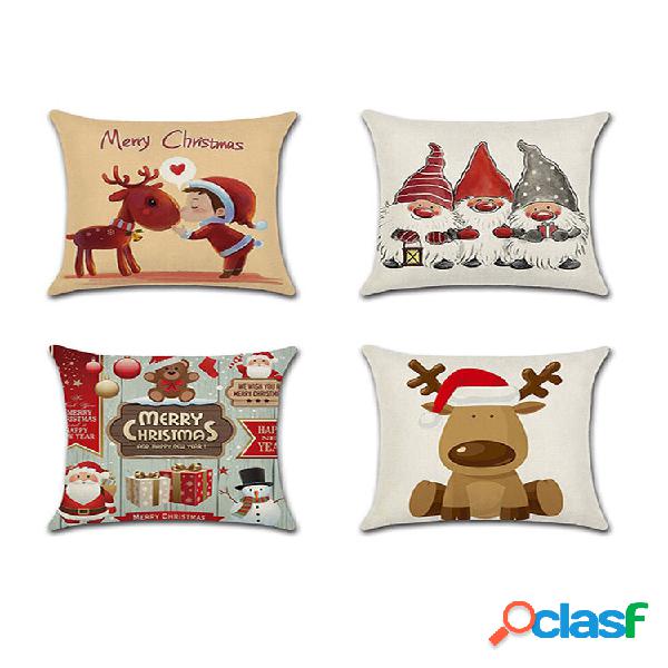 Retro Cartoon Santa Elk estampada com capa de almofada de