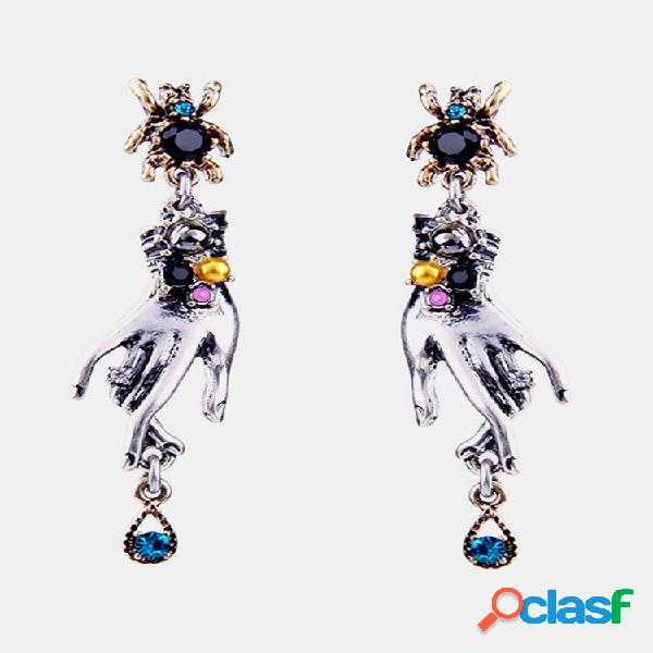 Retro Magic Hands Gota de Aranha Cristal Prata Dangle