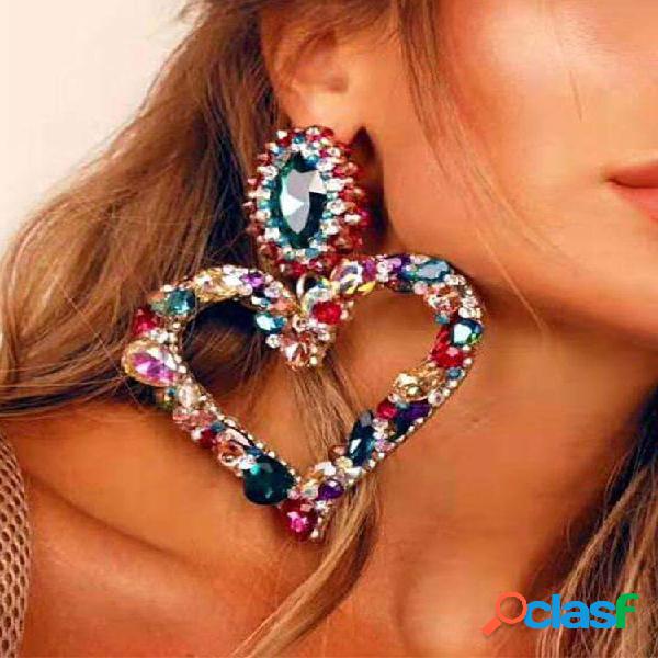 Rhinestone Alloy Vintage Colorful Coração Brincos