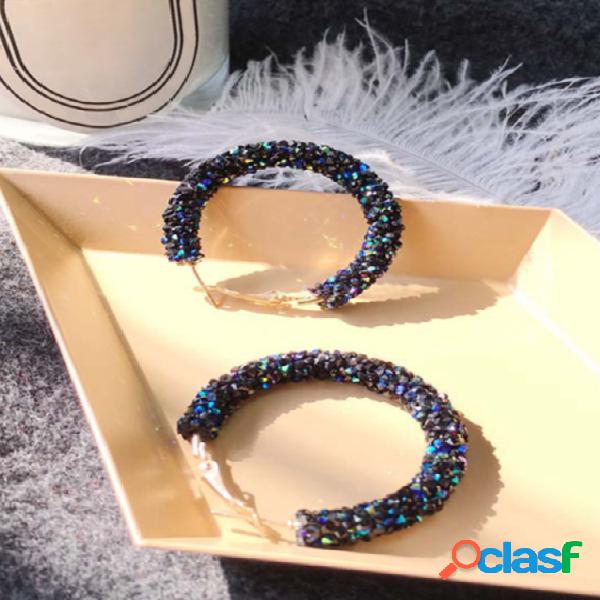 Rhinestone Round Hoop Brincos