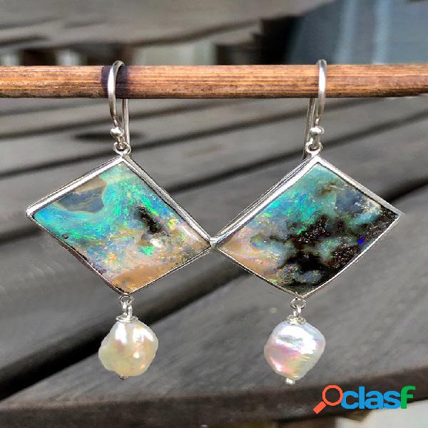 Rombo geométrico vintage feminino Brincos Opal Pearl