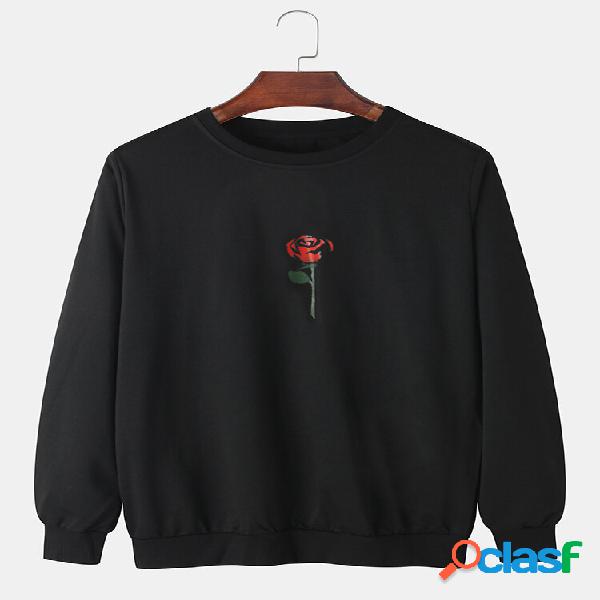 Suéter casual masculino com estampa rosa de algodão