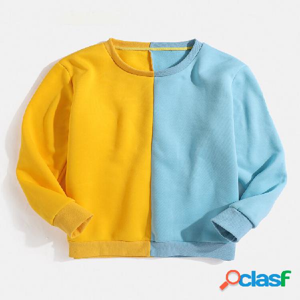 Suéter casual masculino em contraste patchwork com gola