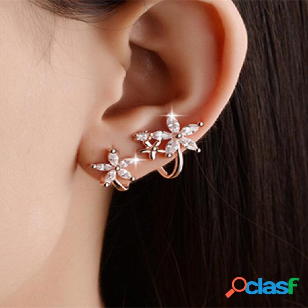 Sweet Zircon Crystal Flower Brincos Fashion Orelha Bone