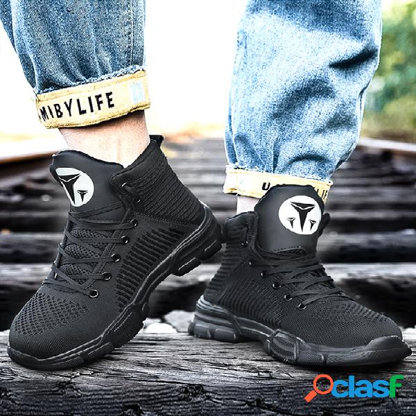 Tênis de cano alto masculino casual malha com estampa de
