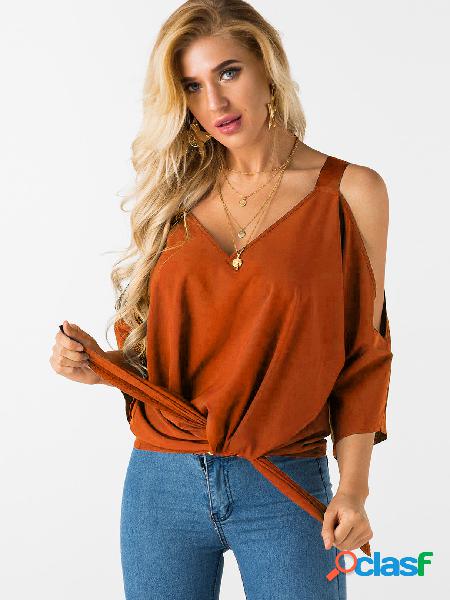 Top de mangas de morcego de ombro frio laranja Design