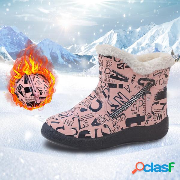 Unissex Kids Letter Padrão Botas de neve quentes casuais de