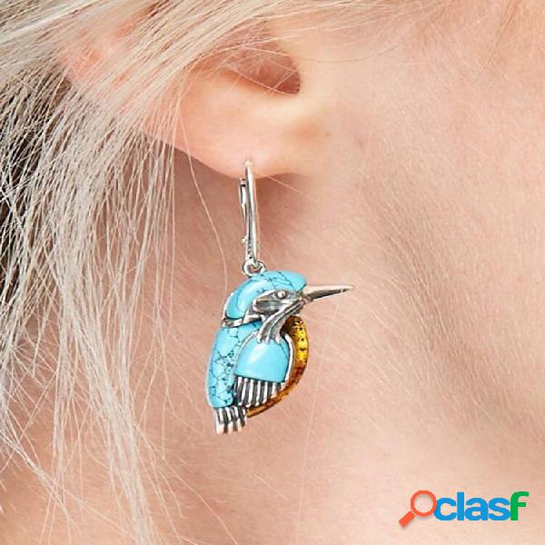 Vintage Turquesa Bird Brincos Temperament Alloy Animal Shape