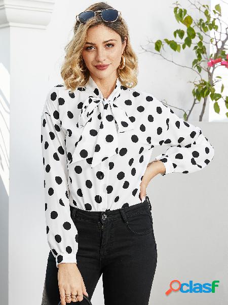 YOINS Blusa de manga comprida com bolinhas brancas com