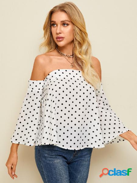 YOINS Blusa de mangas compridas com bolinhas brancas sem