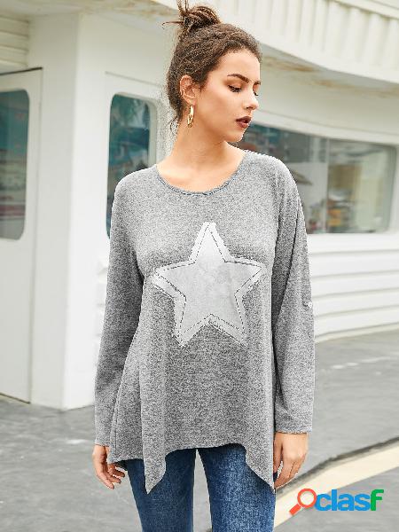 YOINS Camiseta de mangas compridas em gola redonda cinza