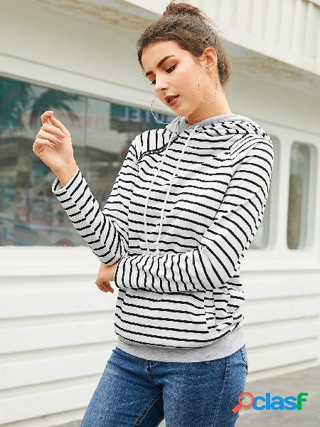 YOINS Casaco Lateral Branco Listra com Capuz Mangas