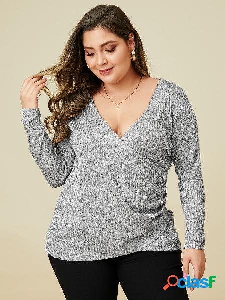 YOINS Plus tamanho cinza malha envoltório Design gola em v