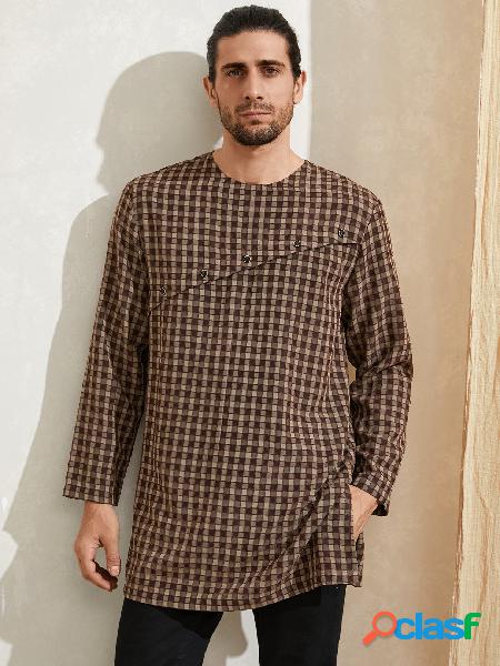 Camisa de comprimento médio estampada masculina casual