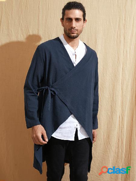 Casaco masculino casual colarinho liso de comprimento médio