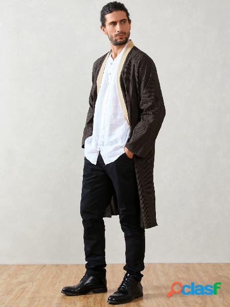 Casaco masculino casual liso com nó de comprimento médio e