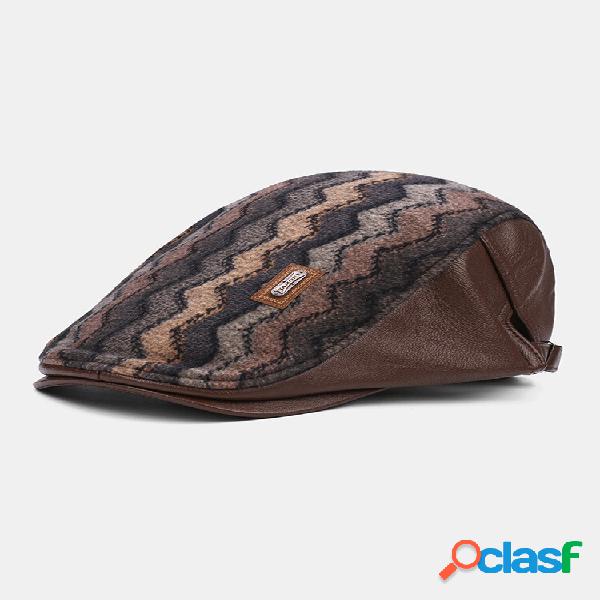 Collrown Men Stripe Padrão Patchwork Boina Chapéu Retro