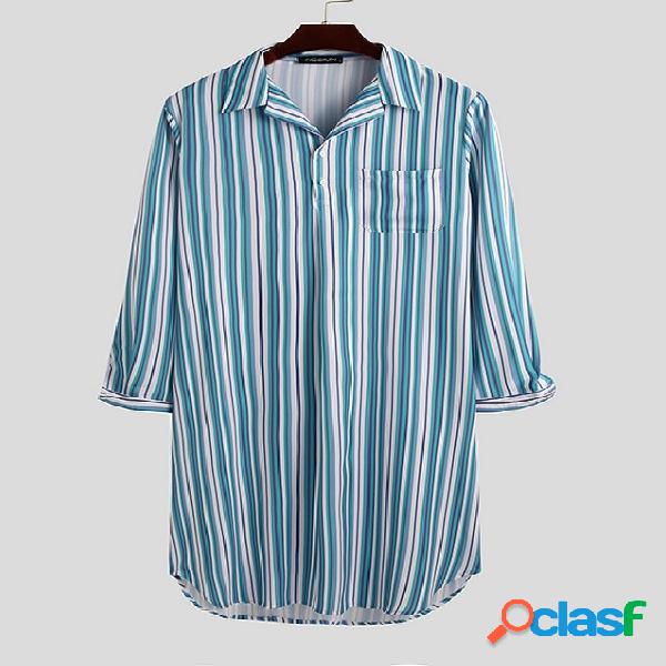 INCERUN Home Check Masculino Listrado Impresso Pijamas