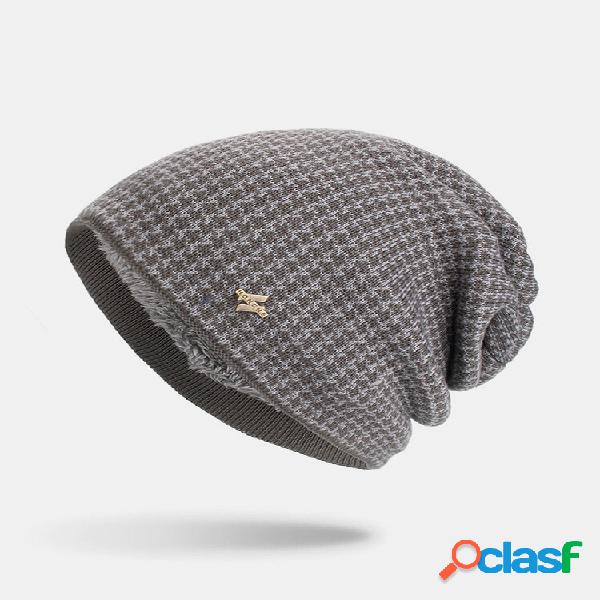 Masculino Inverno Plus Xadrez de veludo Padrão Gorro quente