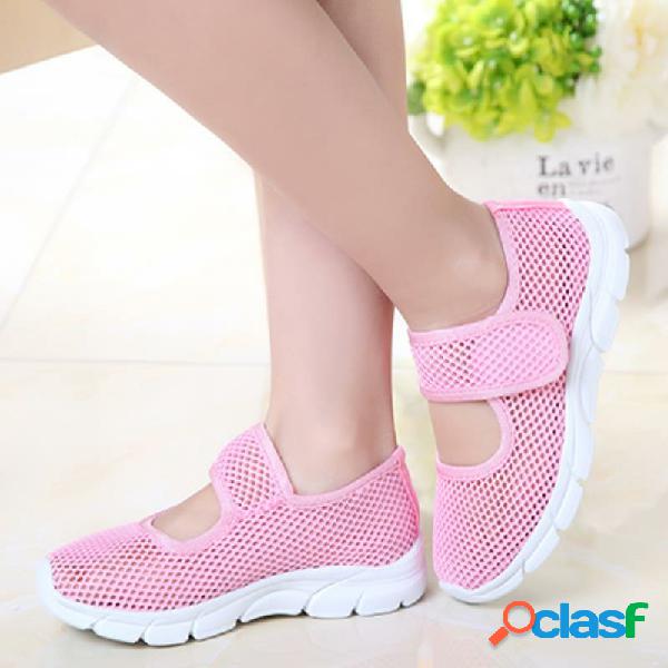 Meninas Malha Respirável Cor Pura Gancho Loop Sapatos
