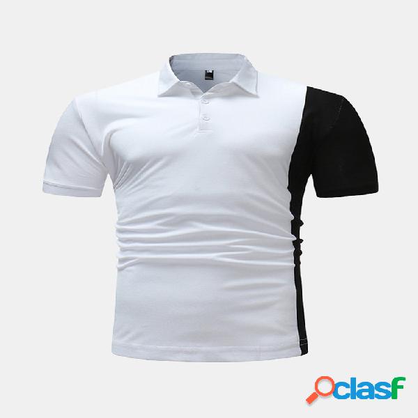 Mens verão hit cor patchwork manga curta gola slim fit golf