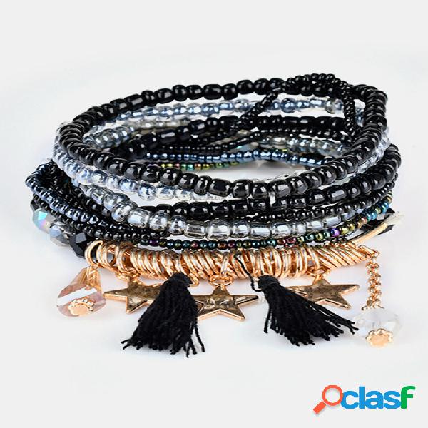 Pulseira Bohemian Feminina Bracelete Tassel Star Cristal
