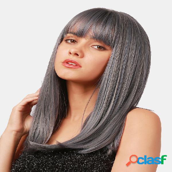 18 "cinza misto de comprimento médio reto Cabelo air bangs