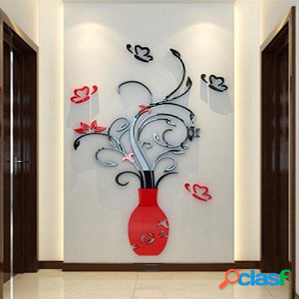 3D Flor Vaso Wall Adesivos Espelho Art Mural Casa