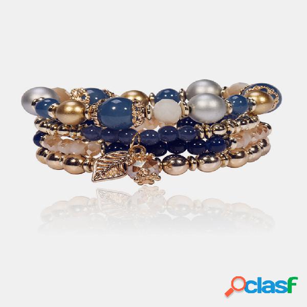 4 Pc em 1 Pulsseira Femenina Multicamada Crystal Boêmio Com