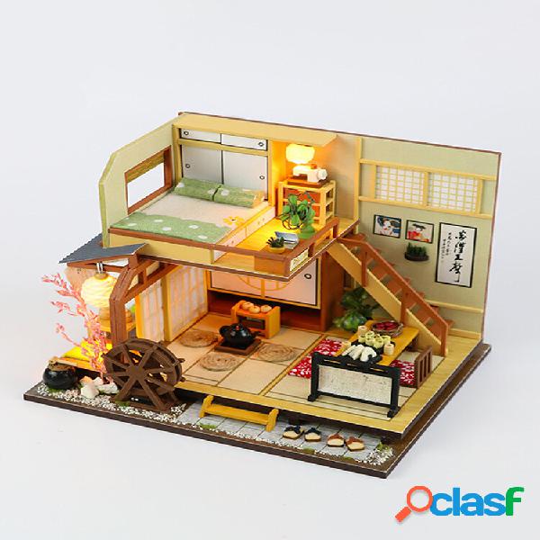Artesanato DIY Estilo Japonês LED Casa de bonecas de