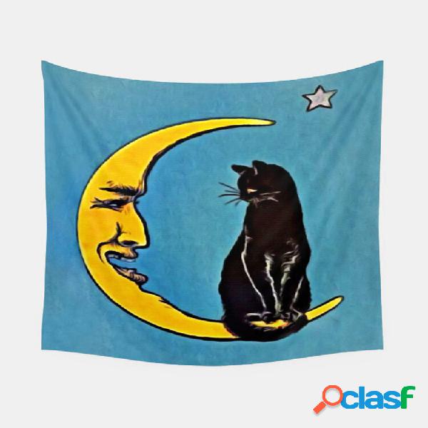 Black Cat And Moon Padrão Tapeçaria Art Home Decoration