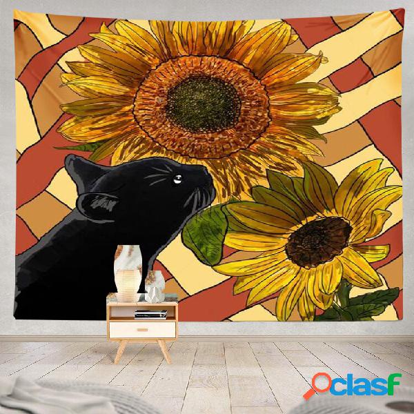Black Cat And Sunflower Padrão Tapeçaria Art Home
