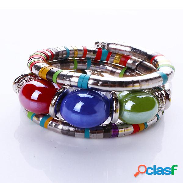 Bohemian Colorful pulseiras femininas com contas grandes e