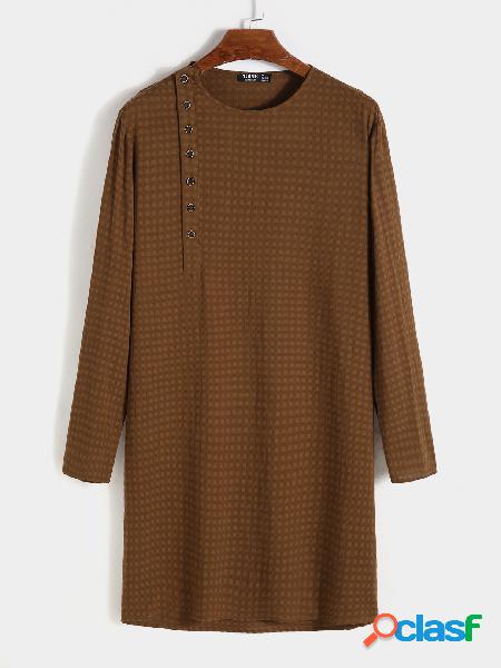Camiseta masculina casual xadrez de comprimento médio com
